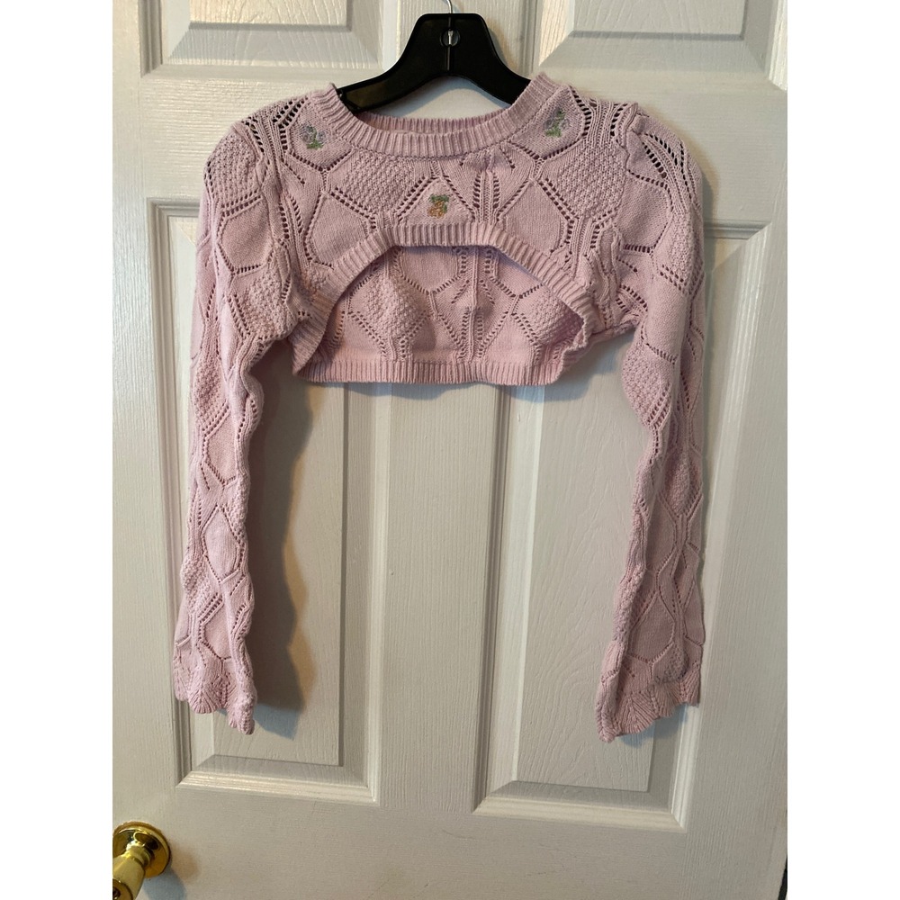 Freshman 1996 Girls Pink Knit CroppedShrug Sweater Floral Embroidered S